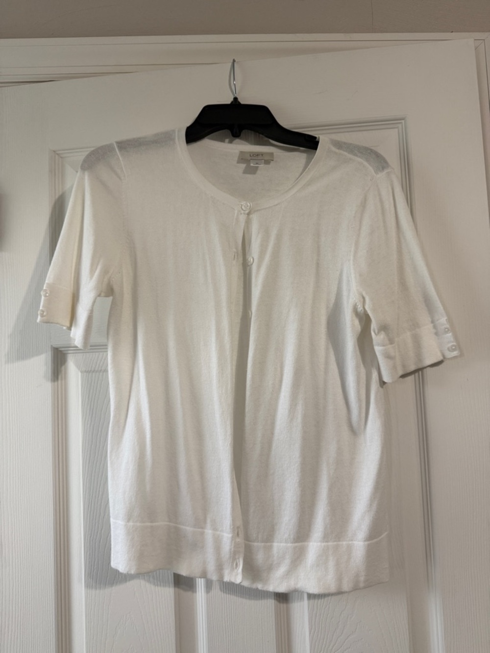 LOFT White Short-Sleeve Knit Cardigan